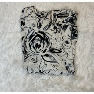 Karl Lagerfeld Paris Women’s Small 3/4 Sleeve Floral White/black Blouse